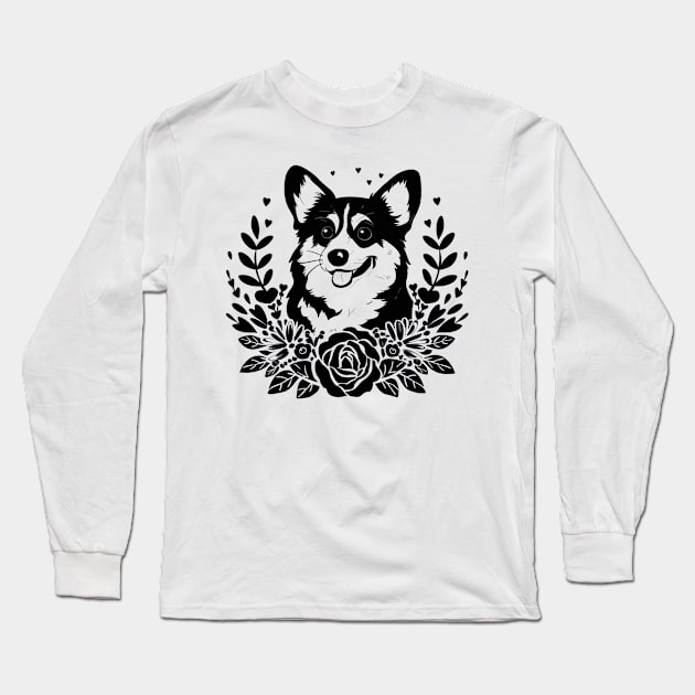 Playful Corgi with Floral Wreath Heart Enthusiast Long Sleeve T-Shirt by NedisDesign